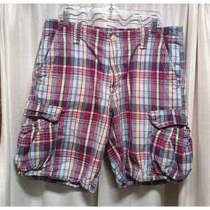 Ralph Lauren Polo Jeans Co Men's Size 36 Red Plaid 6 Pocket‎ Cargo Shorts